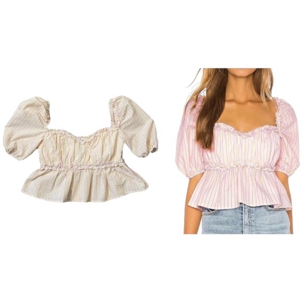 Lovers + Friends Pink & Yellow Stripe Jemma Top Size Medium